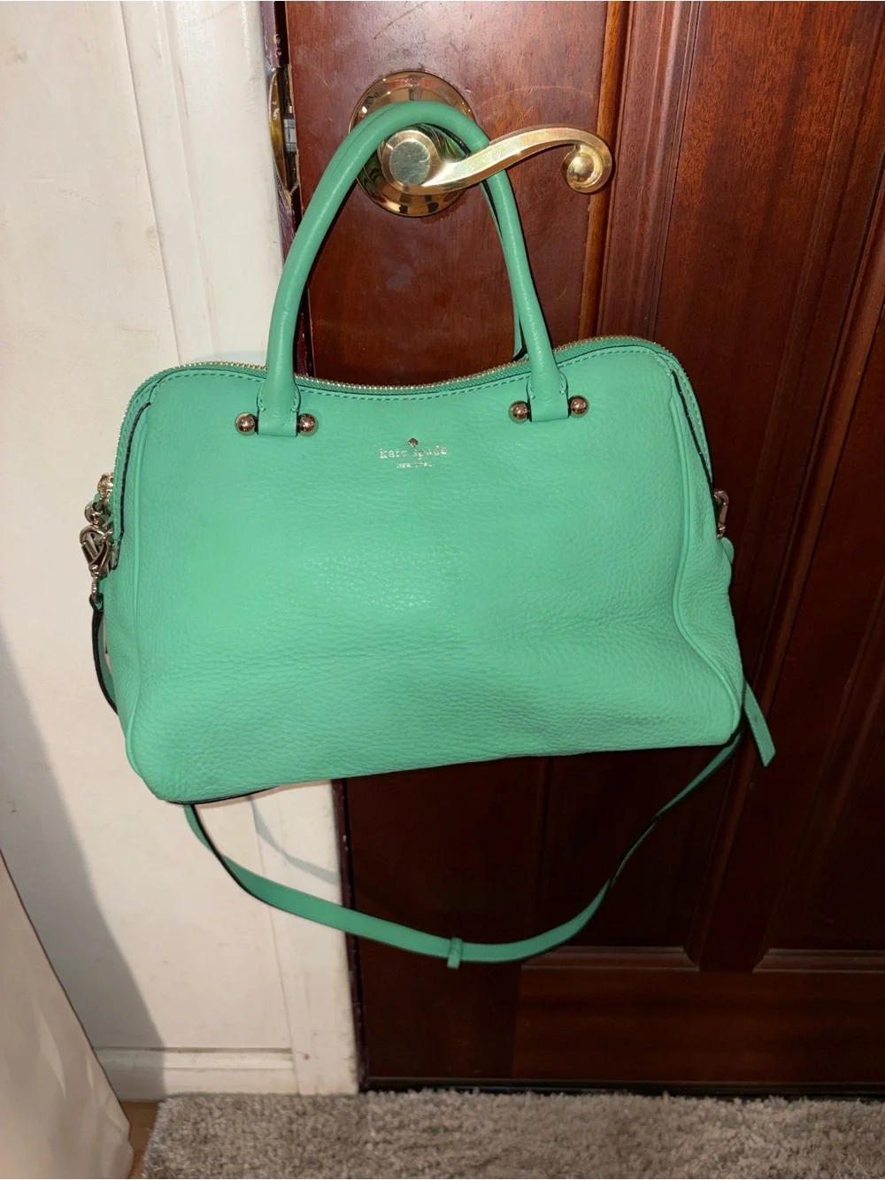 kate spade New York Pebbled Leather Satchel in Mint Green